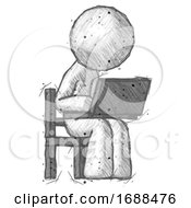 Poster, Art Print Of Sketch Design Mascot Man Using Laptop Computer While Sitting In Chair Angled Right