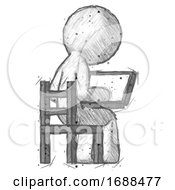 Sketch Design Mascot Man Using Laptop Computer While Sitting In Chair View From Back