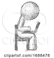 Sketch Design Mascot Man Using Laptop Computer While Sitting In Chair View From Side