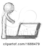 Poster, Art Print Of Sketch Design Mascot Man Using Large Laptop Computer Side Orthographic View