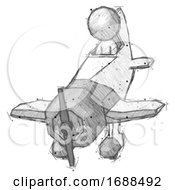 Sketch Design Mascot Man In Geebee Stunt Plane Descending Front Angle View