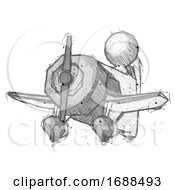 Poster, Art Print Of Sketch Design Mascot Man Flying In Geebee Stunt Plane Viewed From Below