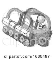 Sketch Design Mascot Man Driving Amphibious Tracked Vehicle Top Angle View
