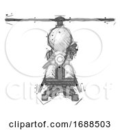 Sketch Design Mascot Man Flying In Gyrocopter Front View