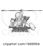Sketch Design Mascot Man Flying In Gyrocopter Front Side Angle View