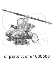 Poster, Art Print Of Sketch Design Mascot Man Flying In Gyrocopter Front Side Angle Top View