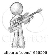 Poster, Art Print Of Sketch Design Mascot Man Holding Sniper Rifle Gun