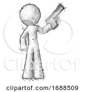 Sketch Design Mascot Man Holding Handgun