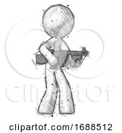 Poster, Art Print Of Sketch Design Mascot Man Tommy Gun Gangster Shooting Pose
