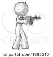 Sketch Design Mascot Man Shooting Automatic Assault Weapon