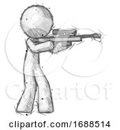 Sketch Design Mascot Man Shooting Sniper Rifle