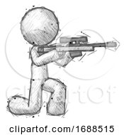 Poster, Art Print Of Sketch Design Mascot Man Kneeling Shooting Sniper Rifle