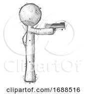 Poster, Art Print Of Sketch Design Mascot Man Firing A Handgun