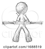 Sketch Design Mascot Man Bo Staff Kung Fu Defense Pose