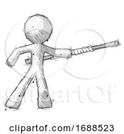 Sketch Design Mascot Man Bo Staff Pointing Right Kung Fu Pose
