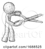 Sketch Design Mascot Man Holding Giant Scissors Cutting Out Something