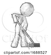 Sketch Design Mascot Man Cleaning Services Janitor Sweeping Side View