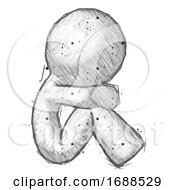 Poster, Art Print Of Sketch Design Mascot Man Sitting With Head Down Facing Sideways Right