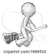 Sketch Design Mascot Man Flying On Broom