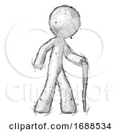 Sketch Design Mascot Man Walking With Hiking Stick