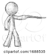 Sketch Design Mascot Man Pointing With Hiking Stick