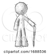 Sketch Design Mascot Man Standing With Hiking Stick