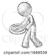 Sketch Design Mascot Man Walking With Large Compass