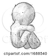 Sketch Design Mascot Man Sitting With Head Down Back View Facing Right