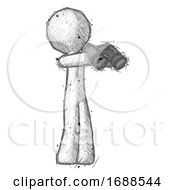 Poster, Art Print Of Sketch Design Mascot Man Holding Binoculars Ready To Look Right