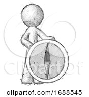 Poster, Art Print Of Sketch Design Mascot Man Standing Beside Large Compass