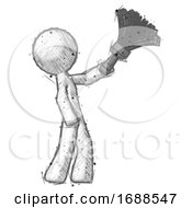 Poster, Art Print Of Sketch Design Mascot Man Dusting With Feather Duster Upwards