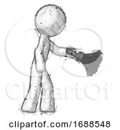 Poster, Art Print Of Sketch Design Mascot Man Dusting With Feather Duster Downwards