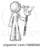 Sketch Design Mascot Man Holding Jester Staff