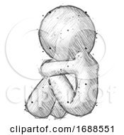 Poster, Art Print Of Sketch Design Mascot Man Sitting With Head Down Back View Facing Left
