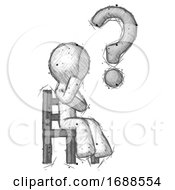 Poster, Art Print Of Sketch Design Mascot Man Question Mark Concept Sitting On Chair Thinking
