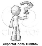 Sketch Design Mascot Man Holding Question Mark To Right