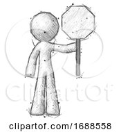 Sketch Design Mascot Man Holding Stop Sign