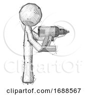 Poster, Art Print Of Sketch Design Mascot Man Using Drill Drilling Something On Right Side