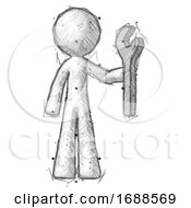 Sketch Design Mascot Man Holding Wrench Ready To Repair Or Work