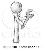 Poster, Art Print Of Sketch Design Mascot Man Using Wrench Adjusting Something To Right