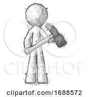 Poster, Art Print Of Sketch Design Mascot Man Holding Hammer Ready To Work