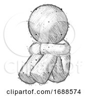 Poster, Art Print Of Sketch Design Mascot Man Sitting With Head Down Facing Angle Left