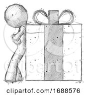 Poster, Art Print Of Sketch Design Mascot Man Gift Concept - Leaning Against Large Present