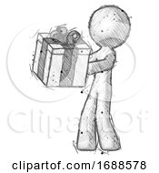 Poster, Art Print Of Sketch Design Mascot Man Presenting A Present With Large Bow On It