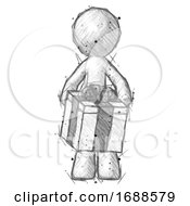 Poster, Art Print Of Sketch Design Mascot Man Gifting Present With Large Bow Front View
