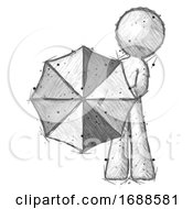 Poster, Art Print Of Sketch Design Mascot Man Holding Rainbow Umbrella Out To Viewer