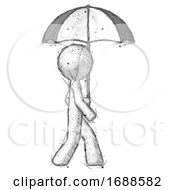 Sketch Design Mascot Man Woman Walking With Umbrella
