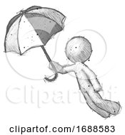 Sketch Design Mascot Man Flying With Umbrella