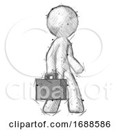 Poster, Art Print Of Sketch Design Mascot Man Walking With Briefcase To The Right