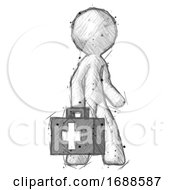Poster, Art Print Of Sketch Design Mascot Man Walking With Medical Aid Briefcase To Right